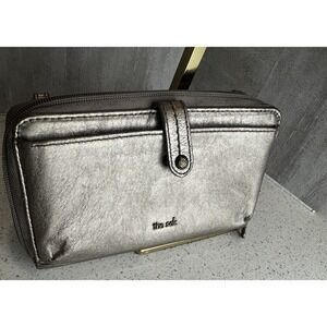 The Sak Wallet Womens Metallic Silver Zip Around Clutch Purse Organizer Bag